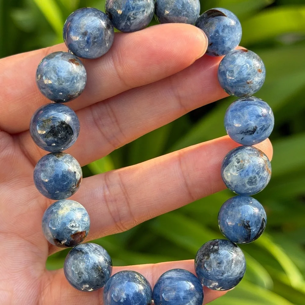 13.5mm‎ stretchable chunky blue kyanite bracelet 0740